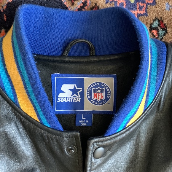 Vintage 1990s Super Bowl XXXIII MIAMI Leather Bomber Jacket by Starter - Picture 5 of 14